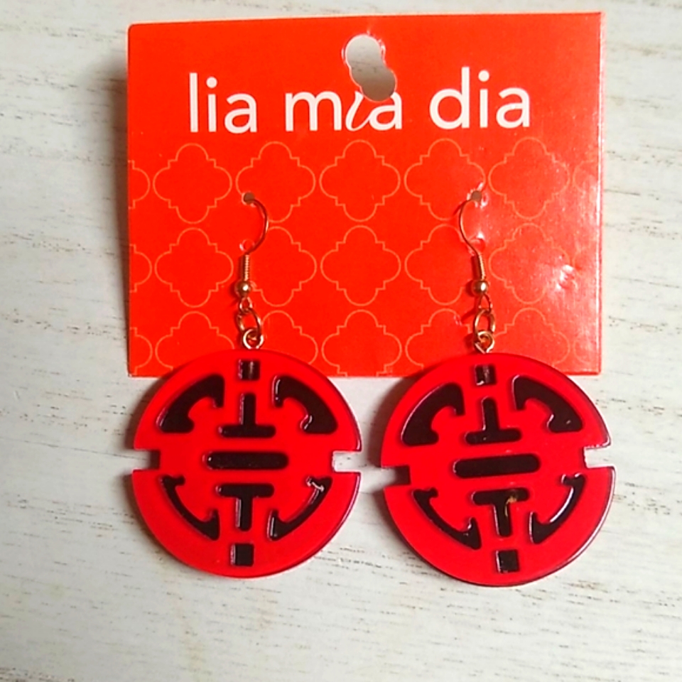 3 For $15 Red & Black Round Lucite Dangles